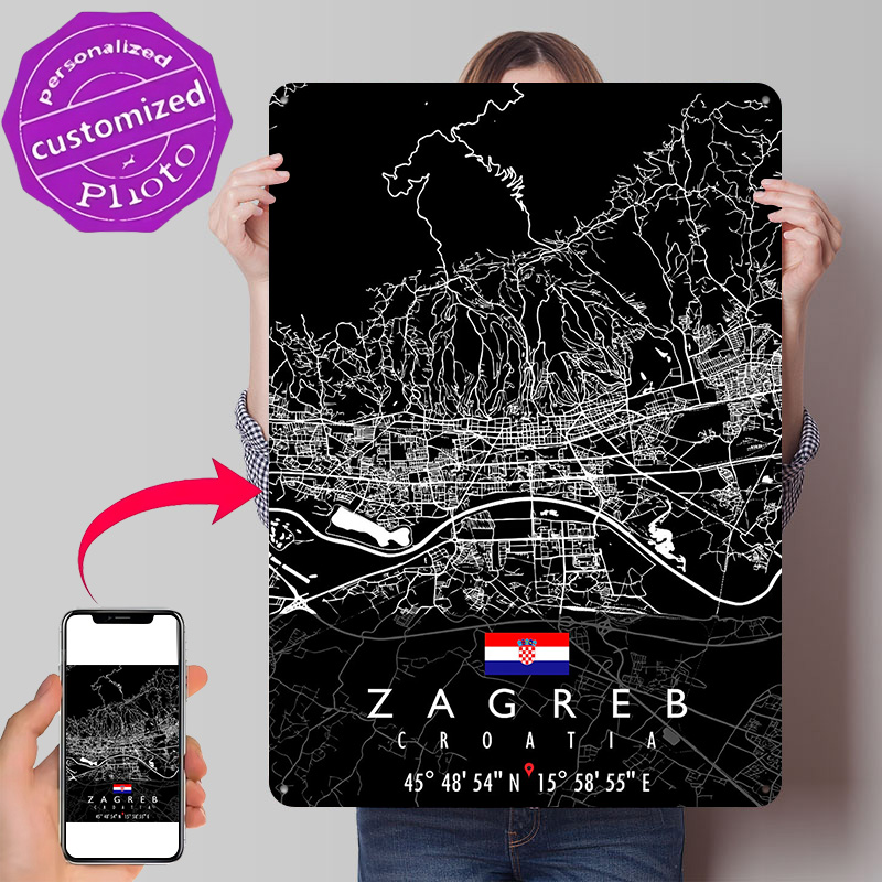 3D Printing Zagreb - Pôster Mapa de Zagreb Croácia Retrô